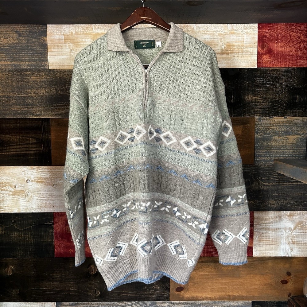 Vintage Valentino Sweater Mohair Quarter Zip Wool Abstract